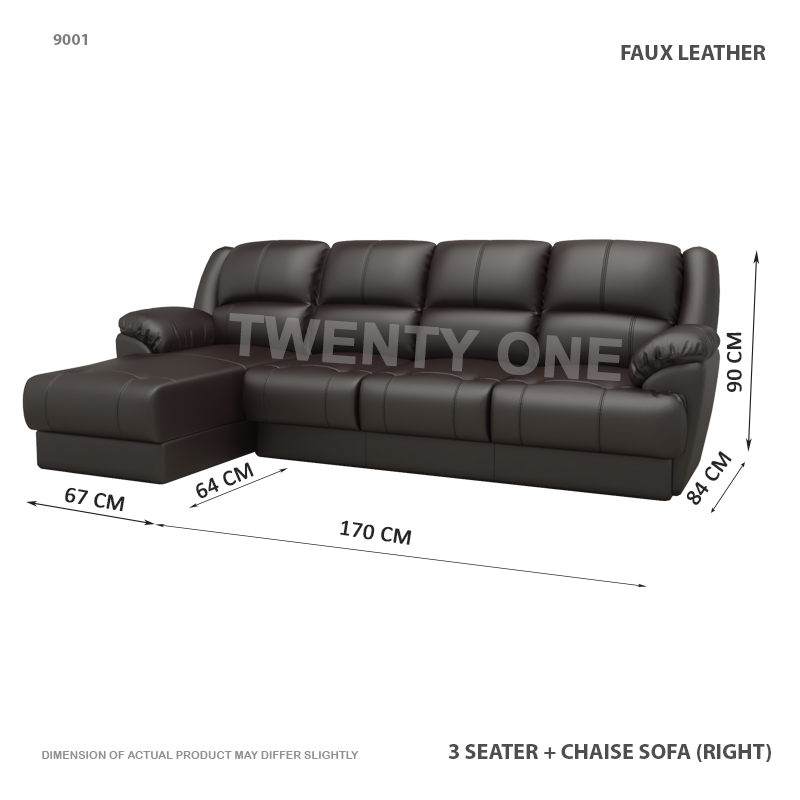 9001 3S+ L   3 SEATER WITH CHAISE FAUX LEATHER SOFA 1 C RIGHT